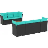 vidaXL Ensemble de jardin canapé 8 pièces avec coussins noir poly rotin
