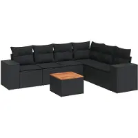 vidaXL Ensemble de salon de jardin 7 pièces avec coussins noir poly rotin