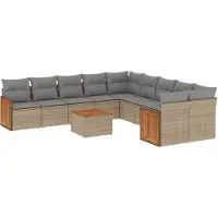 vidaXL Ensemble de salon de jardin 11 pièces avec coussins Beige Poly Rattan