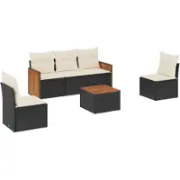 vidaXL Ensemble de salon de jardin 6 pièces avec coussins noir poly rotin