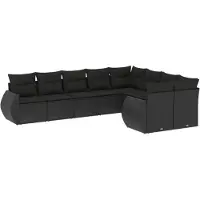 vidaXL Ensemble de salon de jardin 9 pièces avec coussins noir poly rotin