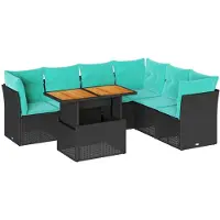 vidaXL Ensemble de salon de jardin 7 pièces avec coussins noir poly rotin