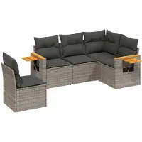 vidaXL Ensemble de salon de jardin 5 pièces avec coussins Gris Poly rotin