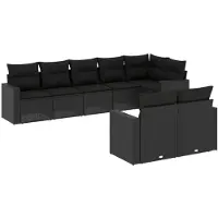 vidaXL Ensemble de jardin canapé 8 pièces avec coussins noir poly rotin