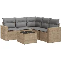 vidaXL Ensemble de salon de jardin 6 pièces avec coussins Beige Poly Rattan