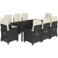 vidaXL Salon de jardin 9 pièces avec coussins noir poly rotin