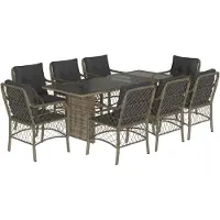 vidaXL Salon de jardin 9 pièces avec coussins Gris Poly Rattan