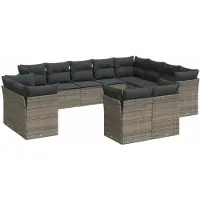 vidaXL Ensemble de salon de jardin 12 pièces avec coussins Gris Poly rotin