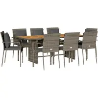 vidaXL Salon de jardin 9 pièces avec coussins Gris Poly Rattan
