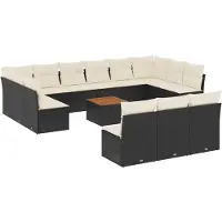 vidaXL Ensemble de salon de jardin 14 pièces avec coussins noir Poly rotin