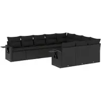 vidaXL Ensemble de 10 canapés de jardin avec coussins noir poly rotin