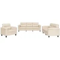 vidaXL Ensemble de canapés 3 pièces avec coussins Beige Tissu microfibre