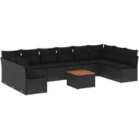 vidaXL Ensemble de salon de jardin 11 pièces avec coussins noir poly rotin