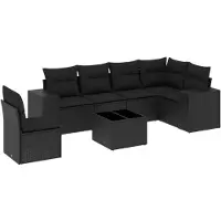 vidaXL Ensemble de salon de jardin 7 pièces avec coussins noir poly rotin