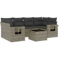vidaXL Ensemble de salon de jardin 7 pièces avec coussins Gris Poly rotin