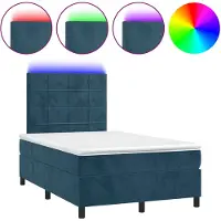 vidaXL Lit boxspring avec matelas & LED bleu foncé 120x190 cm velours