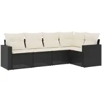 vidaXL Ensemble de salon de jardin 5 pièces avec coussins noir poly rotin