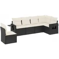 vidaXL Ensemble de salon de jardin 6 pièces avec coussins noir poly rotin