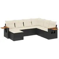 vidaXL Ensemble de salon de jardin 7 pièces avec coussins noir poly rotin