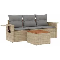 vidaXL Ensemble de salon de jardin 4 pièces avec coussins Beige Poly Rattan