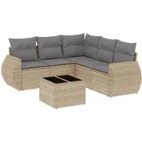 vidaXL Salon de jardin avec coussins 6 pcs beige résine tressée