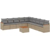 vidaXL Ensemble de salon de jardin 10 pièces avec coussins Beige Poly Rattan