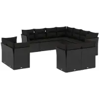 vidaXL Ensemble de salon de jardin 11 pièces avec coussins noir poly rotin