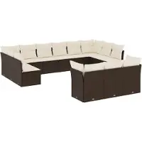 vidaXL Ensemble de 13 canapés de jardin avec coussins Marron Poly Rattan