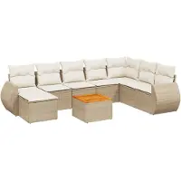 vidaXL Ensemble de salon de jardin 9 pièces avec coussins beige Poly rotin