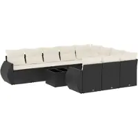 vidaXL Ensemble de salon de jardin 11 pièces avec coussins noir poly rotin