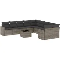 vidaXL Ensemble de salon de jardin 11 pièces avec coussins Gris Poly rotin
