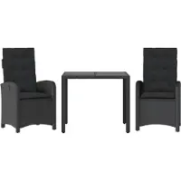 vidaXL Ensemble de jardin 3 pièces avec coussins Noir Poly Rattan