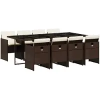 vidaXL Salon de jardin 9 pièces avec coussins Marron Poly rotin