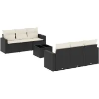 vidaXL Ensemble de salon de jardin 7 pièces avec coussins noir poly rotin