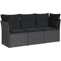 vidaXL Ensemble de salon de jardin 3 pièces avec coussins noir poly rotin