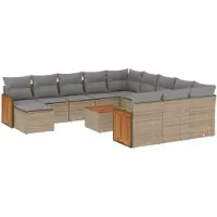 vidaXL Ensemble de 13 canapés de jardin avec coussins Beige Poly Rattan