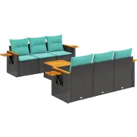 vidaXL Ensemble de salon de jardin 7 pièces avec coussins noir poly rotin