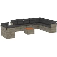 vidaXL Ensemble de salon de jardin 11 pièces avec coussins Gris Poly rotin