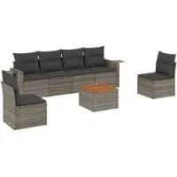 vidaXL Ensemble de salon de jardin 7 pièces avec coussins Gris Poly rotin