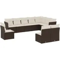 vidaXL Ensemble de salon de jardin 10 pièces avec coussins Marron Poly Rattan