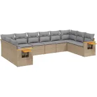 vidaXL Ensemble de salon de jardin 10 pièces avec coussins Beige Poly Rattan