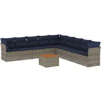 vidaXL Ensemble de salon de jardin 10 pièces avec coussins Gris Poly Rattan