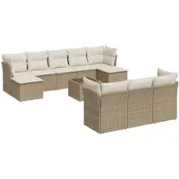 vidaXL Ensemble de salon de jardin 11 pièces avec coussins Beige Poly Rattan
