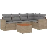 vidaXL Ensemble de salon de jardin 6 pièces avec coussins Beige Poly Rattan