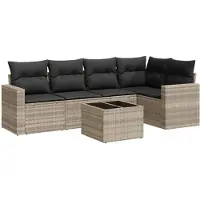 vidaXL Ensemble de salon de jardin 6 pièces avec coussins gris clair Poly rotin