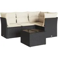 vidaXL Ensemble de salon de jardin 5 pièces avec coussins noir poly rotin