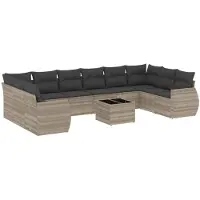 vidaXL Ensemble de salon de jardin 11 pièces avec coussins gris clair Poly rotin
