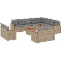 vidaXL Ensemble de 13 canapés de jardin avec coussins Beige Poly Rattan