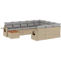 vidaXL Ensemble de salon de jardin 11 pièces avec coussins Beige Poly Rattan