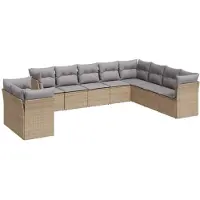 vidaXL Ensemble de salon de jardin 10 pièces avec coussins Beige Poly Rattan